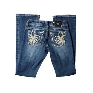 Miss Me Fleur De Lis Gold embroidered bootcut jeans 26